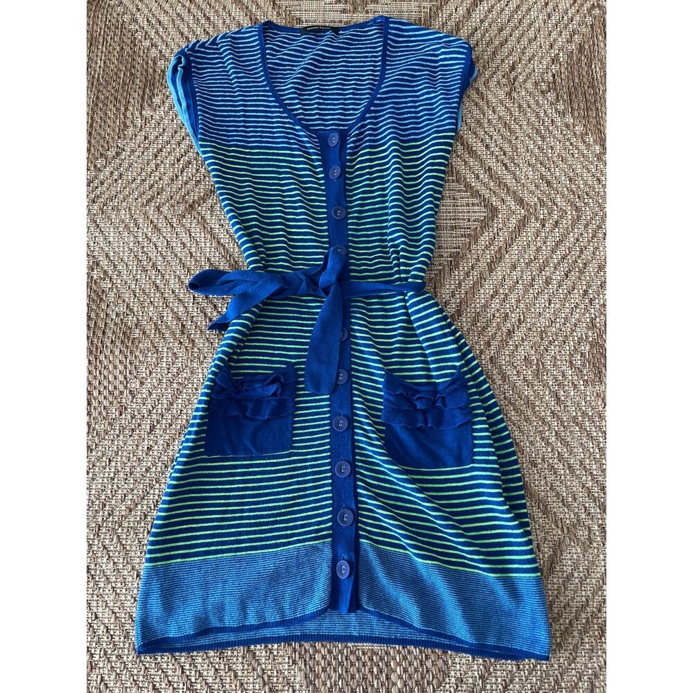 Nanette Lepore Blue & Green Stripe Heatbeat linen blend dress SZ XS